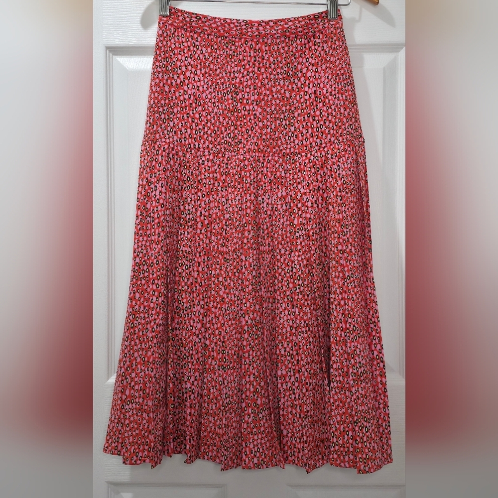 NWOT Ted Baker 2025 Zandi Flowy Pleated Midi Skirt Pink Red Confetti Print US4